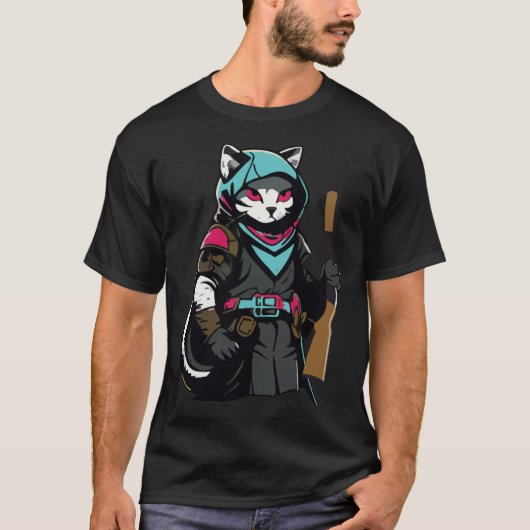 Funny Cat Kitty Pew Gun Meme Rifle Lover T-Shirt (Vorderseite)