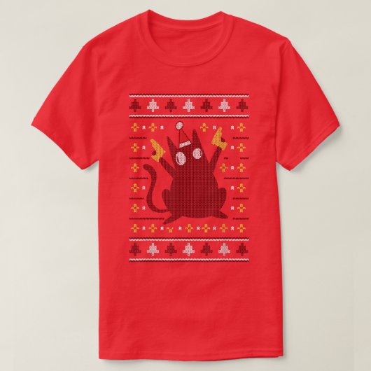 Funny Cat Kitty with Hat Ugly Christmas Sweaters m T-Shirt (Design vorne)
