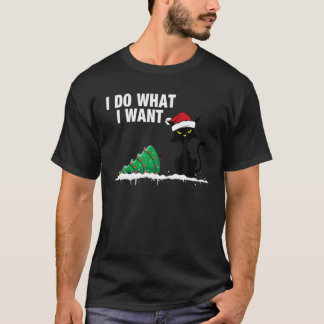 Funny Cat klopfen über Weihnachtsbaum T-Shirt