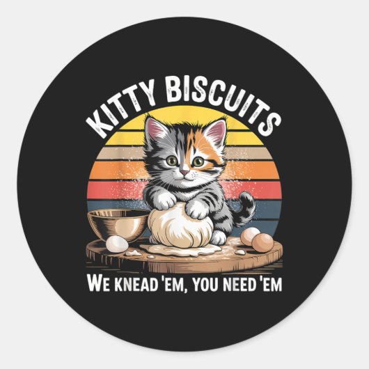 Funny Cat Kneading Dough Retro Kitty Biscuits Desi Runder Aufkleber (Vorderseite)