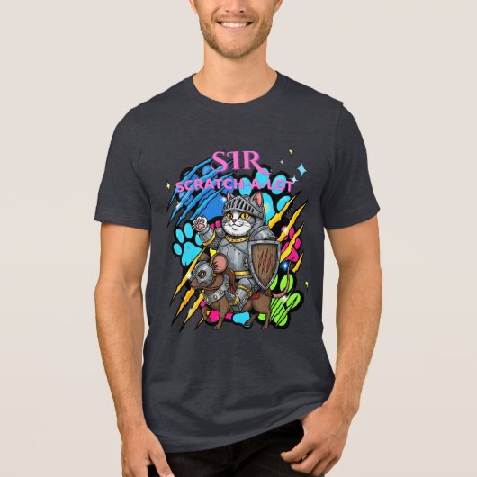 Funny Cat Knight "Sir Scratch a Lot" Cat Liebhaber Tri-Blend Shirt (Vorderseite)