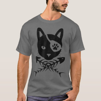 Funny Cat Kopf mit Fischknochen Halloween Kostüm C T-Shirt