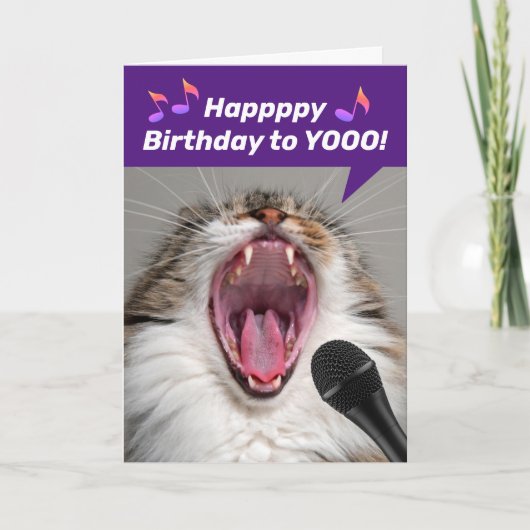 Funny Cat laut Singing The Birthday Song Karte (Vorderseite)