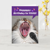 Funny Cat laut Singing The Birthday Song Karte (Gelbe Blume)