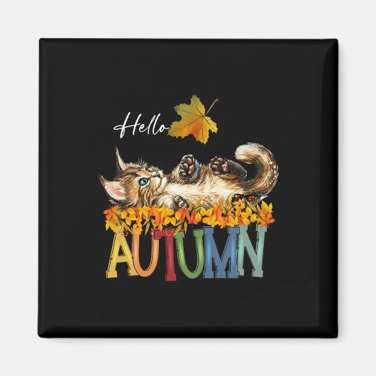 Funny Cat Leaf Fall Hallo Herbst Niedlich Kitten C Magnet (Vorne)