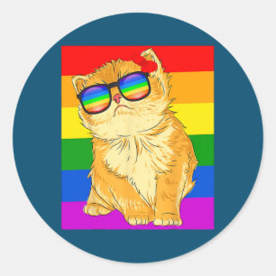Funny Cat LGBT Gay Rainbow Prilag Flag Runder Aufkleber