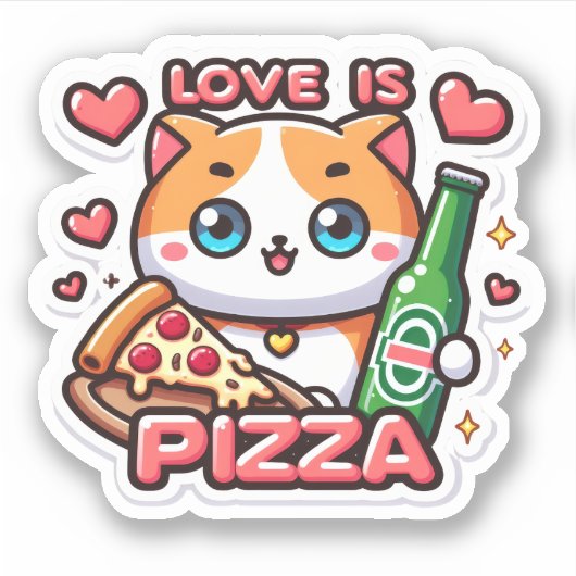Funny Cat Liebe ist Pizza Aufkleber (Vorderseite)