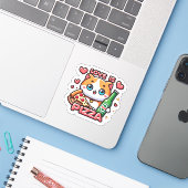 Funny Cat Liebe ist Pizza Aufkleber (Laptop mit iPhone)