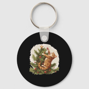 Funny Cat Lieben Klettern und Weihnachtsbaumkostüm Schlüsselanhänger