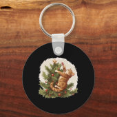 Funny Cat Lieben Klettern und Weihnachtsbaumkostüm Schlüsselanhänger (Vorderseite)