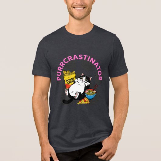 Funny Cat Liebhaber "Purrcrastinator" Niedlich Gra Tri-Blend Shirt (Vorderseite)