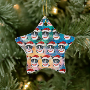Funny Cat Lover Black and White Christmas Keramik Ornament