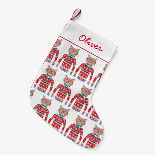 Funny Cat Lover Cat Tragen Ugly Weihnachtskraut Kleiner Weihnachtsstrumpf (Vorderansicht (hängend))