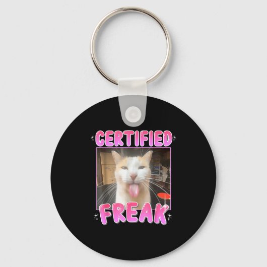 Funny Cat Lover Certified Freak Eat Cement Cursed Schlüsselanhänger (Vorderseite)