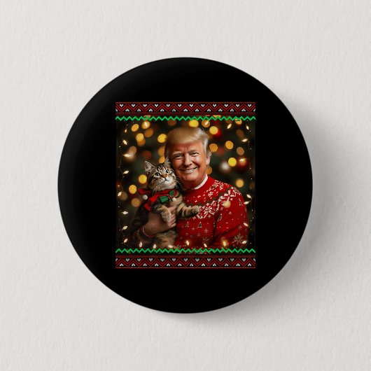 Funny Cat Lover Christmas Sweater Trump Ugly Chris Button (Vorderseite)