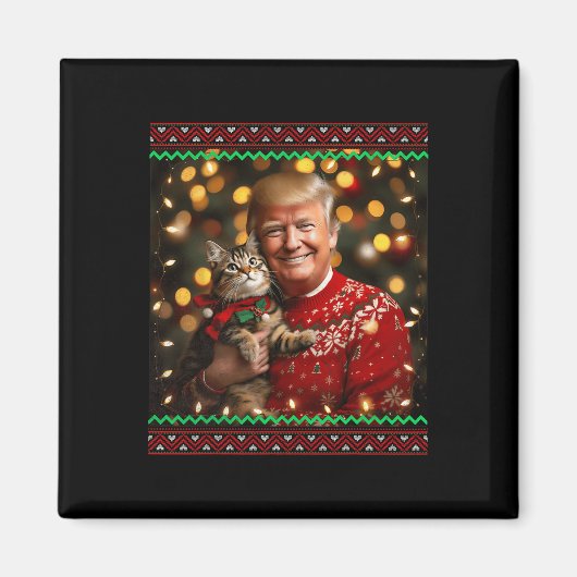 Funny Cat Lover Christmas Sweater Trump Ugly Chris Magnet (Vorne)