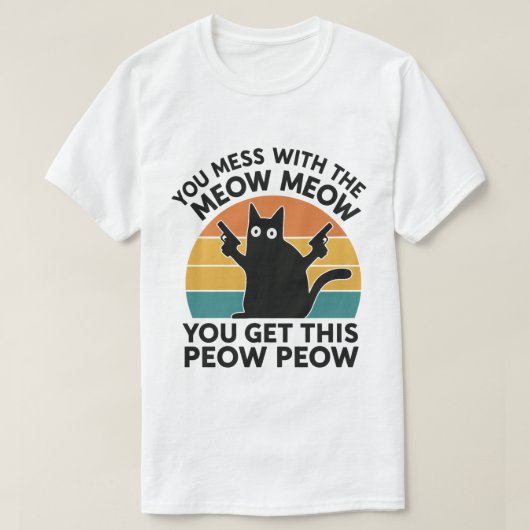 Funny Cat Lover Geschenk - Meow Meow Peow Retro T-Shirt (Design vorne)