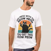 Funny Cat Lover Geschenk - Meow Meow Peow Retro T-Shirt (Vorderseite)