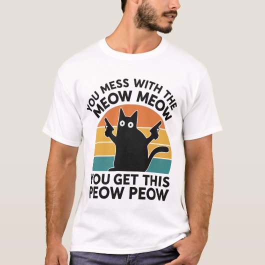 Funny Cat Lover Geschenk - Meow Meow Peow Retro T-Shirt (Vorderseite)