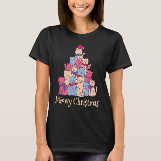 Funny Cat Lover Meowy Catmas Chirstmas Cat Tree T-Shirt (Vorderseite)