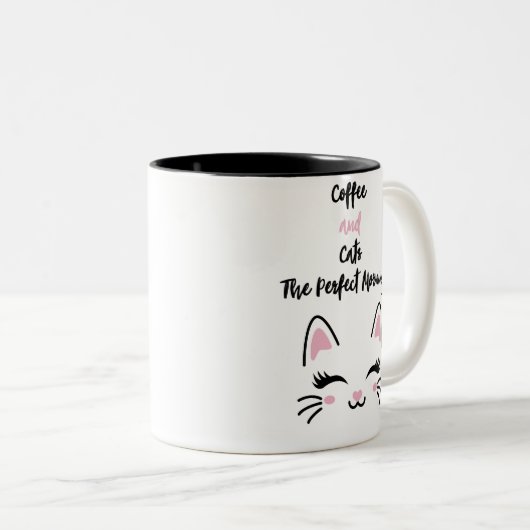 Funny Cat Lover Tasse - Kaffee und Katzen = Glück (VorderseiteRechts)
