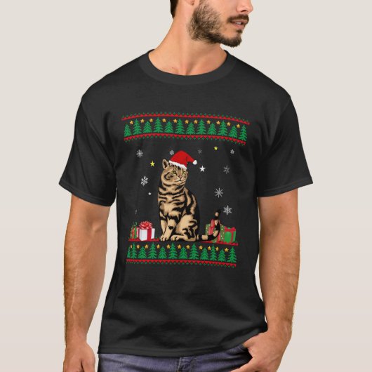 Funny Cat lovers Cute Cat Santa Hat Ugly Christmas T-Shirt (Vorderseite)