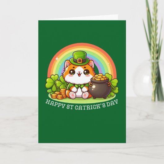 Funny Cat Lucky Irish Happy St Patricks Day Green Karte (Vorderseite)