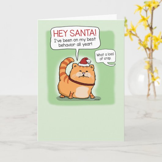Funny Cat Lying to Santa Claus Weihnachten Karte (Gelbe Blume)
