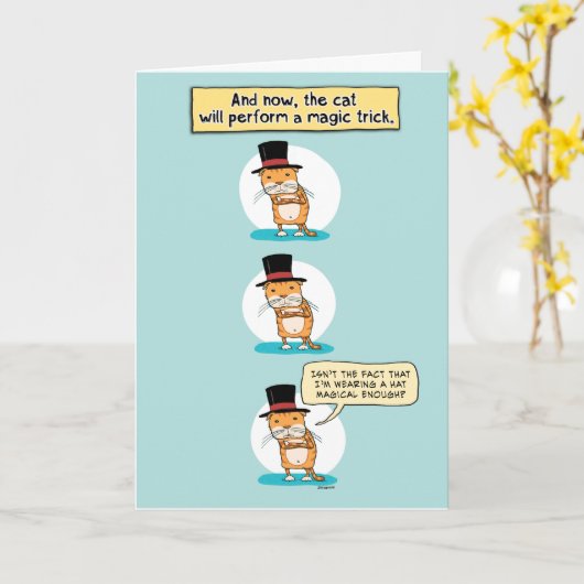 Funny Cat Magic Trick Geburtstag Karte (Gelbe Blume)