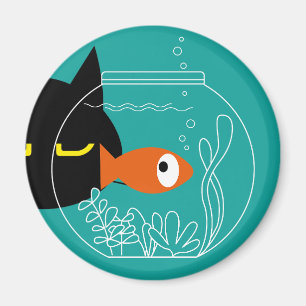 Funny Cat Magnet - Fishy! Dekoration im runden Küh