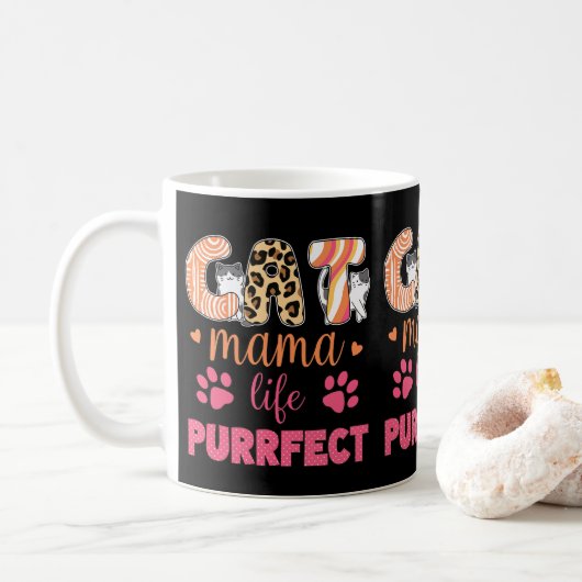 Funny Cat Mama Life Purfect Leopard Print Cat Mama Kaffeetasse (Mit Donut)