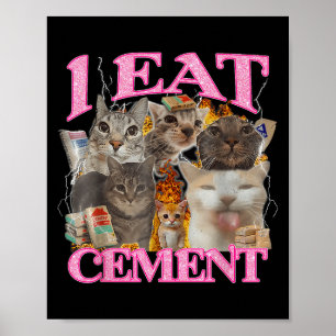 Funny Cat Meme I Ess Cement japanisches Zitat Tier Poster