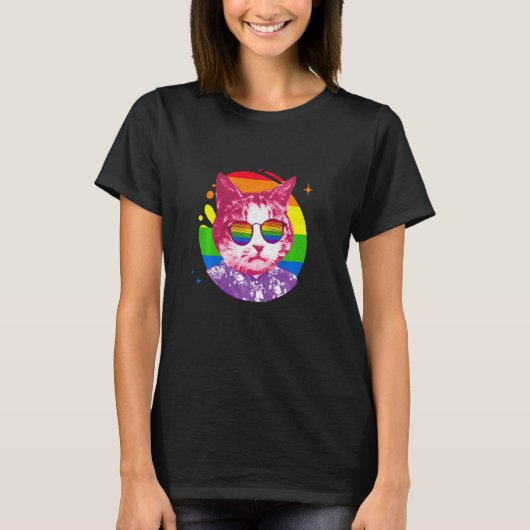 Funny Cat Meme Rainbow Sunglasses Lgbt Pride Liebe T-Shirt (Vorderseite)