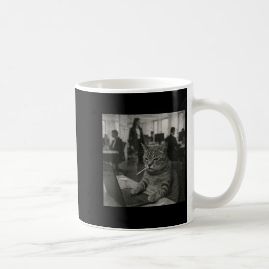 Funny Cat Meme Rauchen Zigarette bei der Arbeit Sp Kaffeetasse (Rechts)