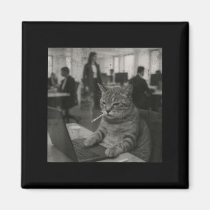 Funny Cat Meme Rauchen Zigarette bei der Arbeit Sp Magnet