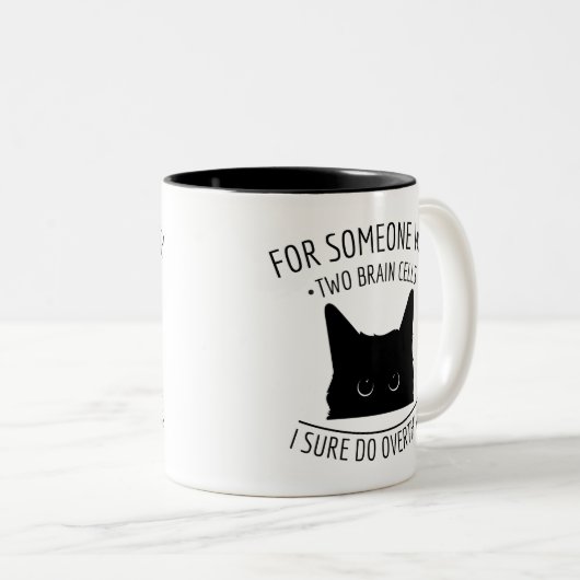 Funny Cat Meme, zwei Gehirnzellen, selbstzerstörer Zweifarbige Tasse (VorderseiteRechts)