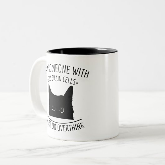 Funny Cat Meme, zwei Gehirnzellen, selbstzerstörer Zweifarbige Tasse (Vorderseite Links)