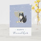 Funny Cat Menorah & Dreidel Happy Hanukkah Blue Karte (Gelbe Blume)