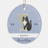 Funny Cat Menorah & Dreidel Happy Hanukkah Blue Keramik Ornament (Links)