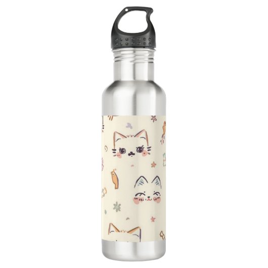 Funny Cat Meow Cartoon Pattern Edelstahlflasche (Vorderseite)