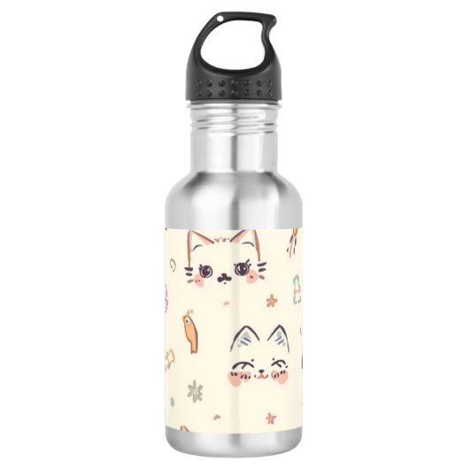 Funny Cat Meow Cartoon Pattern Edelstahlflasche (Vorderseite)