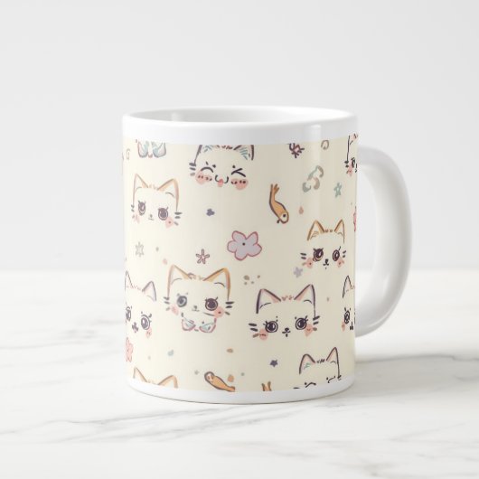 Funny Cat Meow Cartoon Pattern Jumbo-Tasse (Vorderseite Rechts)