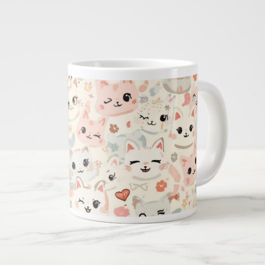 Funny Cat Meow Cartoon Pattern Jumbo-Tasse (Vorderseite Rechts)