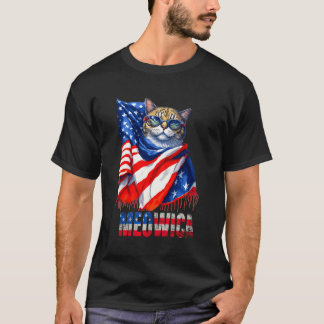 Funny Cat Meowica 4. Juli Männer Frauen Flagge USA T-Shirt