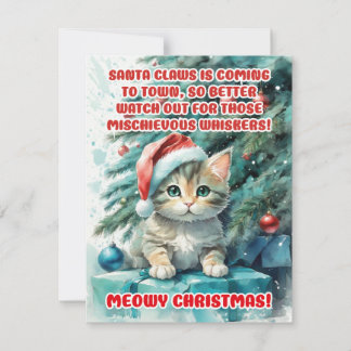 "FUNNY CAT MEOWY CHRISTMAS" Grußkarten Feiertagskarte