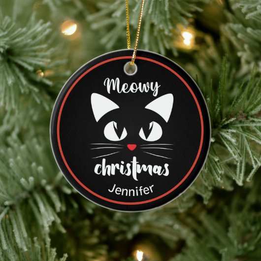 Funny Cat Meowy Christmas Personalisiert Keramik Ornament (Baum)