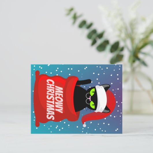 Funny Cat Meowy Christmas Postcard Postkarte (Stehend Vorderseite)