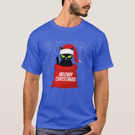 Funny Cat Meowy Christmas T-Shirt (Vorderseite)