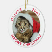 Funny Cat Meowy Weihnachts Foto Name Keramik Ornament (Links)