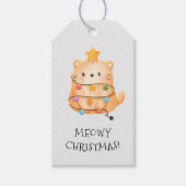 Funny Cat Meowy Weihnachtsbaum Lichter Wasserfarbe Geschenkanhänger (Vorderseite)